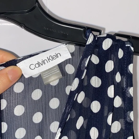 Calvin Klein Dot V-neck Sleeveless Wrap High-Low Maxi Dress - Picture 5 of 5